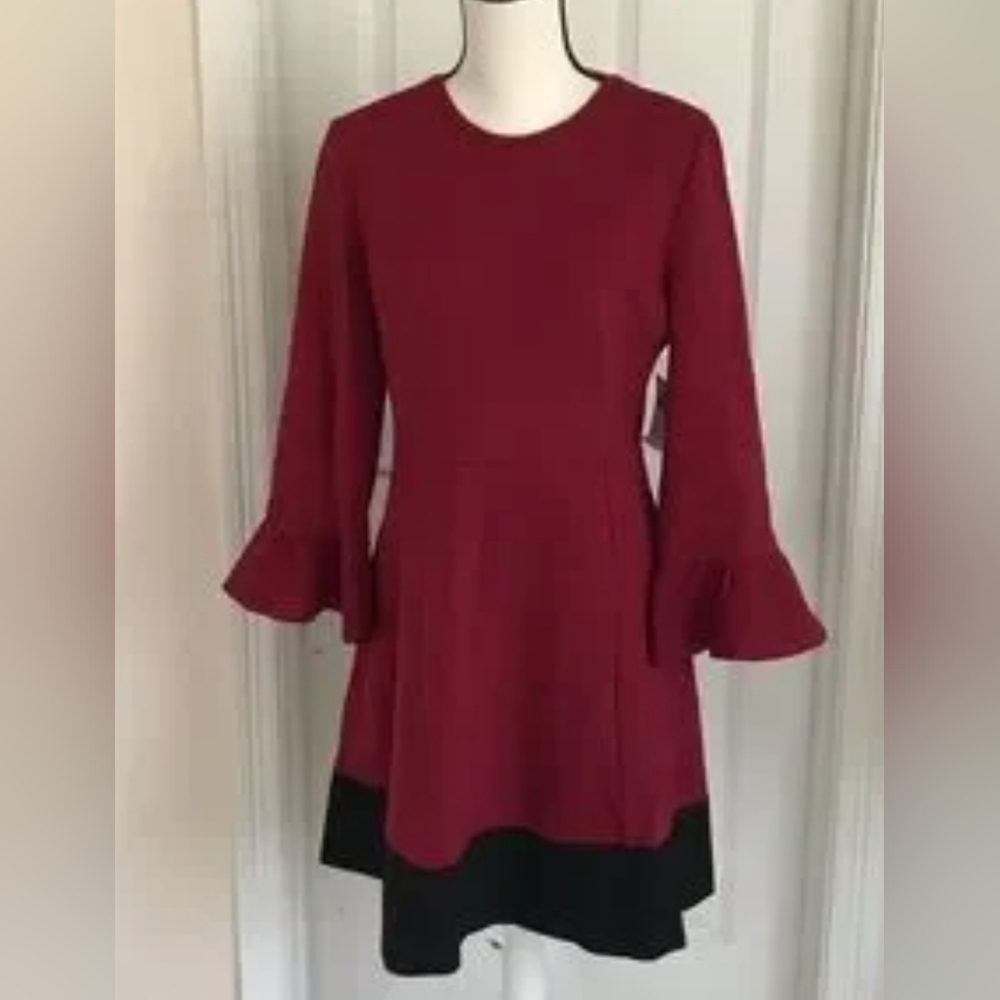 Kate Spade Color Block Bell Sleeve Point Dress - Cranberry size XL final price - Picture 3 of 5